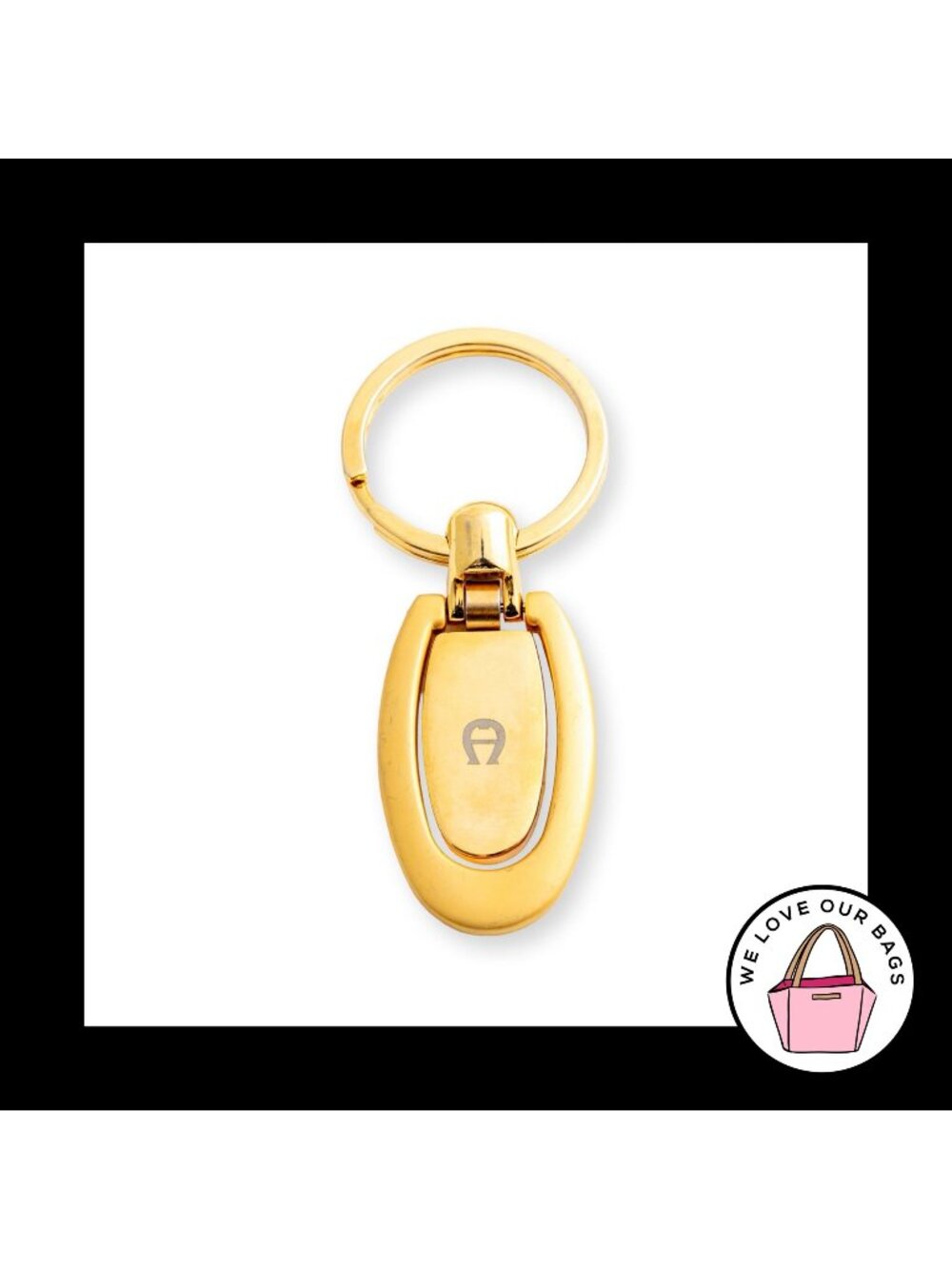NEW Vintage ETIENNE AIGNER Keychain Gold Metal Tear Drop Ring Bag Charm Tag Fob
